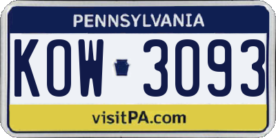 PA license plate KOW3093