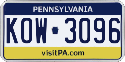 PA license plate KOW3096