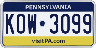 PA license plate KOW3099