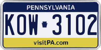 PA license plate KOW3102