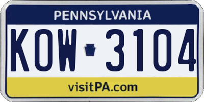 PA license plate KOW3104