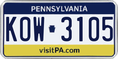 PA license plate KOW3105