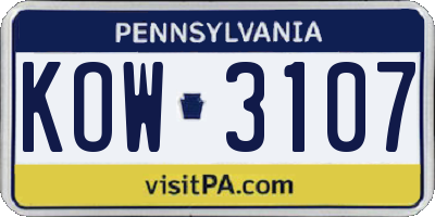 PA license plate KOW3107