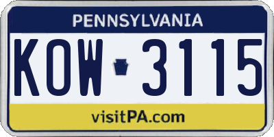 PA license plate KOW3115