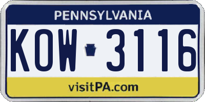 PA license plate KOW3116