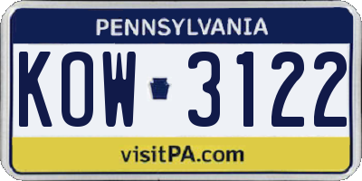 PA license plate KOW3122