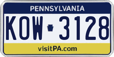 PA license plate KOW3128