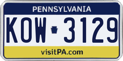 PA license plate KOW3129