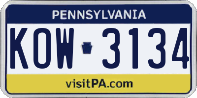 PA license plate KOW3134