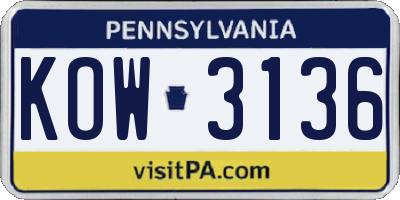 PA license plate KOW3136