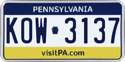 PA license plate KOW3137