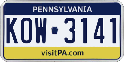 PA license plate KOW3141