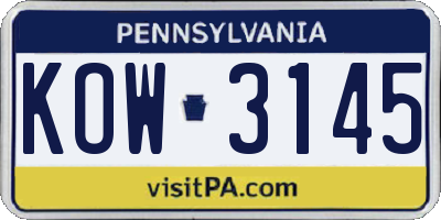 PA license plate KOW3145