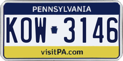 PA license plate KOW3146