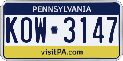 PA license plate KOW3147