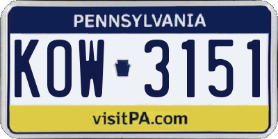 PA license plate KOW3151