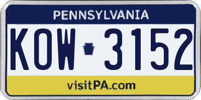 PA license plate KOW3152