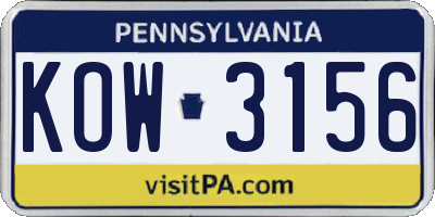 PA license plate KOW3156