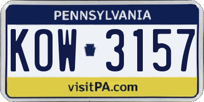 PA license plate KOW3157
