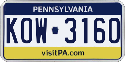 PA license plate KOW3160