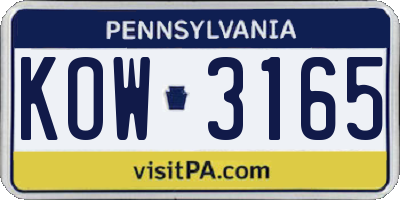 PA license plate KOW3165