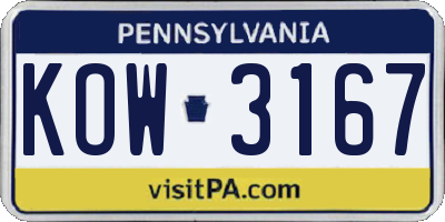 PA license plate KOW3167