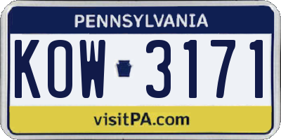 PA license plate KOW3171