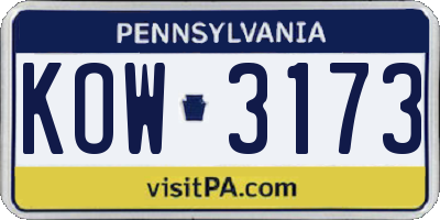 PA license plate KOW3173