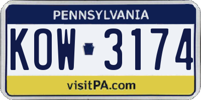 PA license plate KOW3174