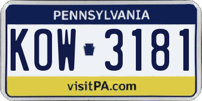 PA license plate KOW3181