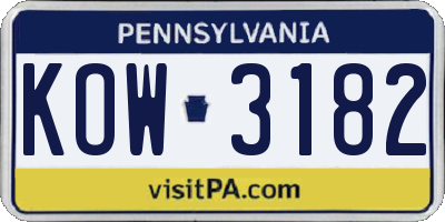 PA license plate KOW3182