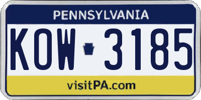 PA license plate KOW3185