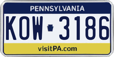 PA license plate KOW3186