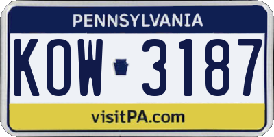 PA license plate KOW3187