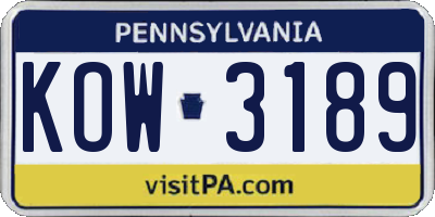 PA license plate KOW3189