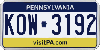 PA license plate KOW3192