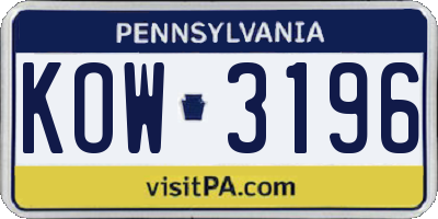 PA license plate KOW3196