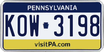PA license plate KOW3198