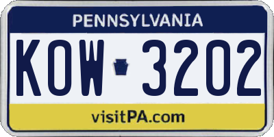 PA license plate KOW3202