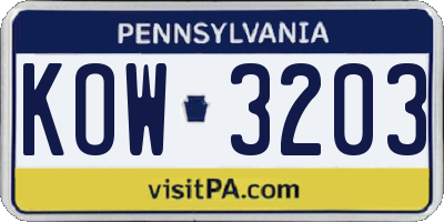 PA license plate KOW3203