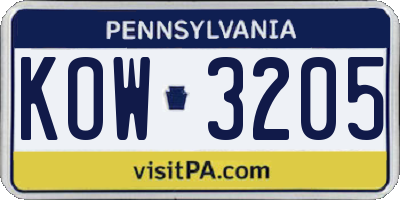 PA license plate KOW3205