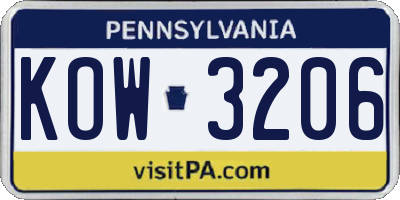 PA license plate KOW3206