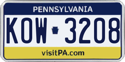 PA license plate KOW3208
