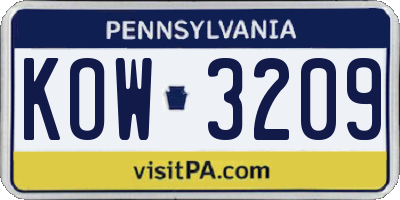 PA license plate KOW3209
