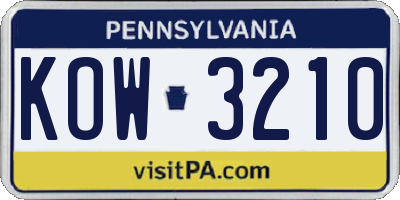 PA license plate KOW3210