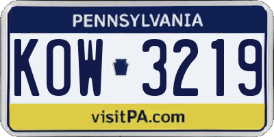 PA license plate KOW3219