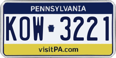 PA license plate KOW3221