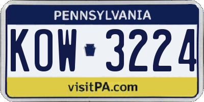 PA license plate KOW3224