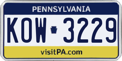 PA license plate KOW3229