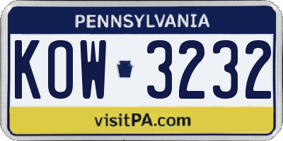 PA license plate KOW3232